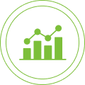 Green graph icon on black background.
