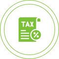 Green tax document icon with percentage symbol.